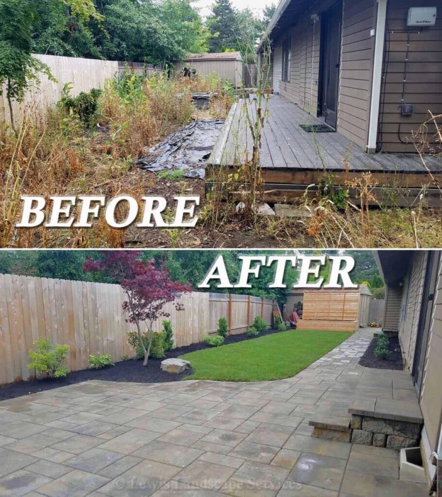 Before and after of a back yard