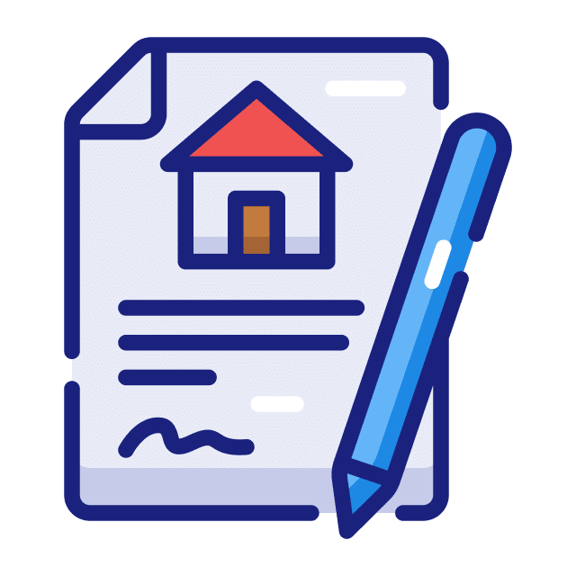 Pen and paper with a house icon